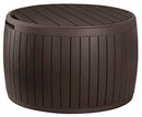 37 Gallon Round Deck Box, Patio Table for Outdoor Cushion Storage, Brown