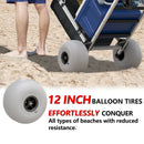 Foldable Beach Cart with Adjustable Handle and 12" Balloon Wheels, Heavy Duty Aluminum 220LBS Capacity