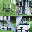 Backyard Discovery Canyon Creek Cedar Wood Swing Set with Wave Slide, Clubhouse, Play Kitchen, Picnic Area, Belt Swings, Web Swing, Rock Wall, Balconies, Playhouse, Step Ladder, Outdoor Playset