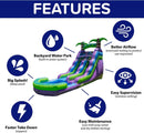 Purple Tropical Lightweight Premium Commercial Grade Water Slide Inflatable with Attached Pool for Kids and Adults (with Blower), Wet Dry Use, Summer Fun