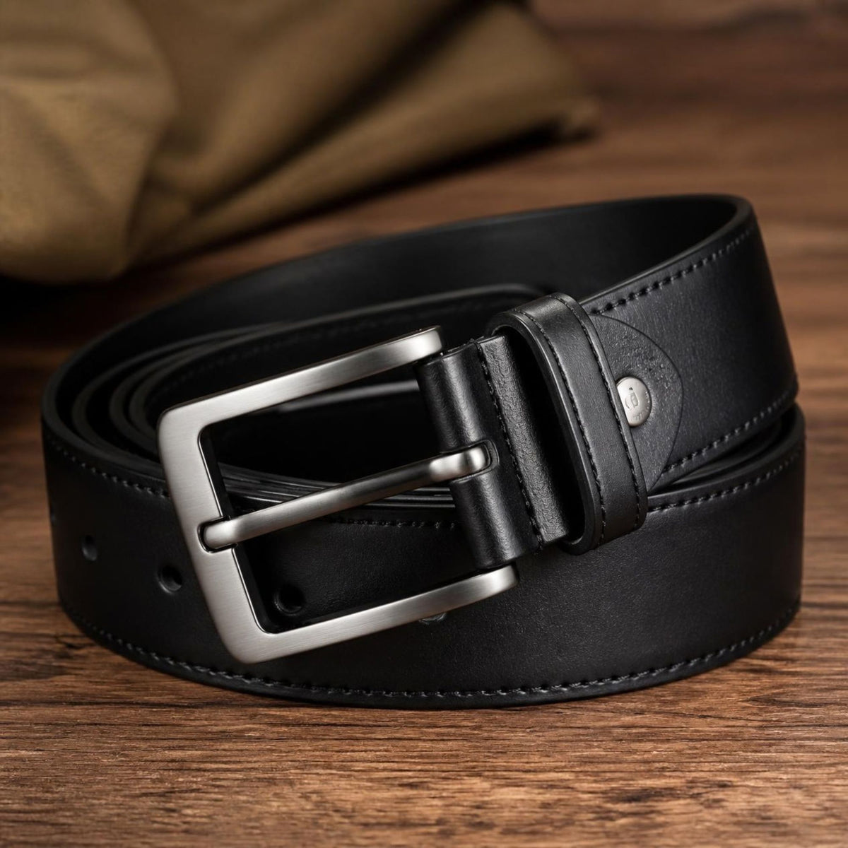 Black Leather Belt with Classic Metal Buckle