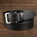 Classic Black Leather Belt with Silver Square Buckle