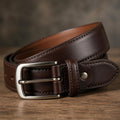 Dark Brown Leather Belt with Double Loop Buckle