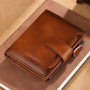 Genuine Cowhide Leather Zipper Wallet with Multiple Card Slots – Compact RFID Wallet