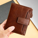 Genuine Cowhide Leather Zipper Wallet with Multiple Card Slots – Compact RFID Wallet