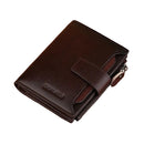 Genuine Cowhide Leather Zipper Wallet with Multiple Card Slots – Compact RFID Wallet