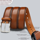 Genuine Leather Dress Belt 110cm – Light Brown Adjustable Waist Belt with Single Prong Nickel Buckle for Jeans, Suits & Uniforms