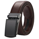 Men's Adjustable Holeless Leather Belt – Premium Two-Layer Cowhide Ratchet Belt with Automatic Alloy Buckle, Casual & Business Style
