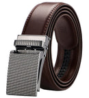 Men's Adjustable Holeless Leather Belt – Premium Two-Layer Cowhide Ratchet Belt with Automatic Alloy Buckle, Casual & Business Style