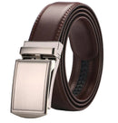 Men's Adjustable Holeless Leather Belt – Premium Two-Layer Cowhide Ratchet Belt with Automatic Alloy Buckle, Casual & Business Style
