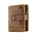 Men’s Genuine Cowhide Leather RFID Wallet – Retro Bifold Zipper Wallet
