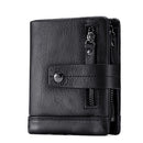 Men’s Genuine Cowhide Leather RFID Wallet – Retro Bifold Zipper Wallet