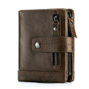 Men’s Genuine Cowhide Leather RFID Wallet – Retro Bifold Zipper Wallet