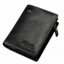 Men’s Genuine Cowhide Leather Short Wallet with Zipper Pocket – Bifold Wallet