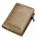 Men’s Genuine Cowhide Leather Short Wallet with Zipper Pocket – Bifold Wallet
