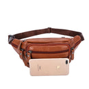 Men’s Genuine Cowhide Leather Waist Bag Crossbody Belt Bag with Zipper