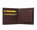 Brown leather wallet with card slots on a white background