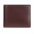Brown leather wallet with Coach branding on a white background