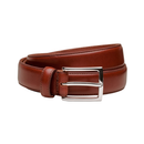 Brown leather belt with a silver buckle on a white background