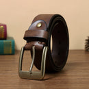 Men's Handmade Full Grain Cowhide Leather Belt – Vintage Pure Copper Pin Buckle Belt with Antique Finish