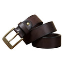 Men's Handmade Full Grain Cowhide Leather Belt – Vintage Pure Copper Pin Buckle Belt with Antique Finish
