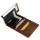 RFID Genuine Cowhide Leather Automatic Card Holder Wallet – Trifold Card Case
