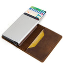 RFID Genuine Cowhide Leather Automatic Card Holder Wallet – Trifold Card Case