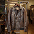 Vintage Brown Leather Jacket with Classic Collar