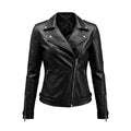 Women's Black Leather Moto Jacket with Asymmetrical Zipper