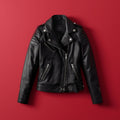 Women's Black Moto Jacket with Notched Lapel and Zip Closure