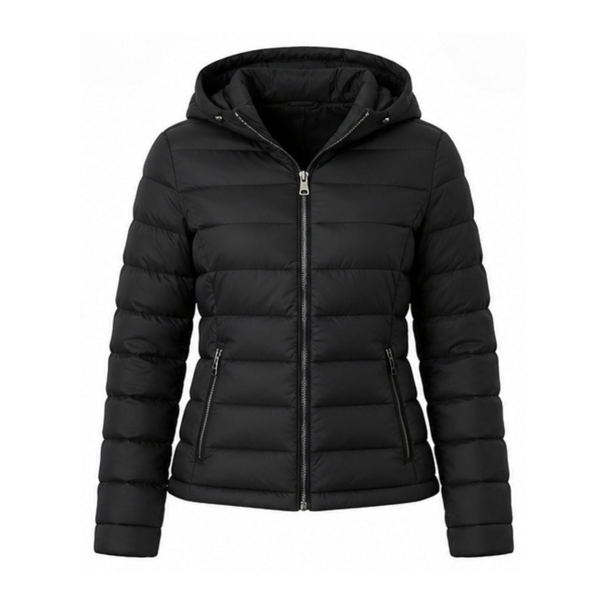 Women's Black Quilted Hooded Puffer Jacket