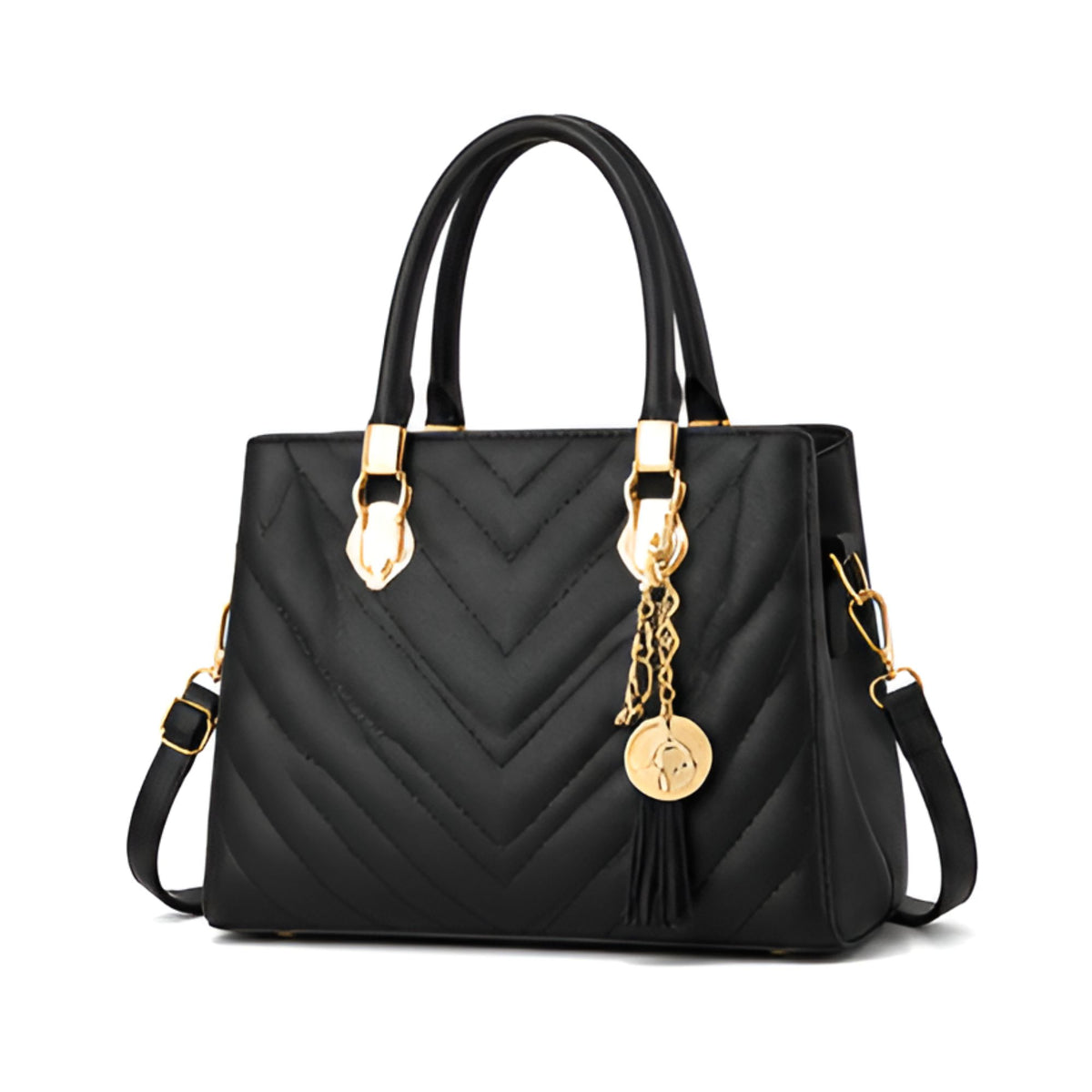 Women's Black Quilted Shoulder Bag with Double Handles