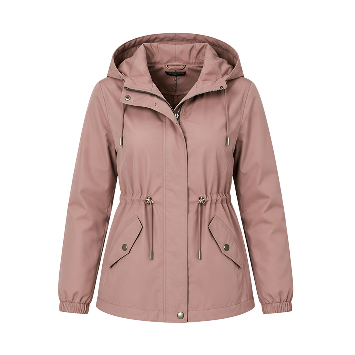 Women's Dusty Pink Hooded Jacket with Adjustable Waist