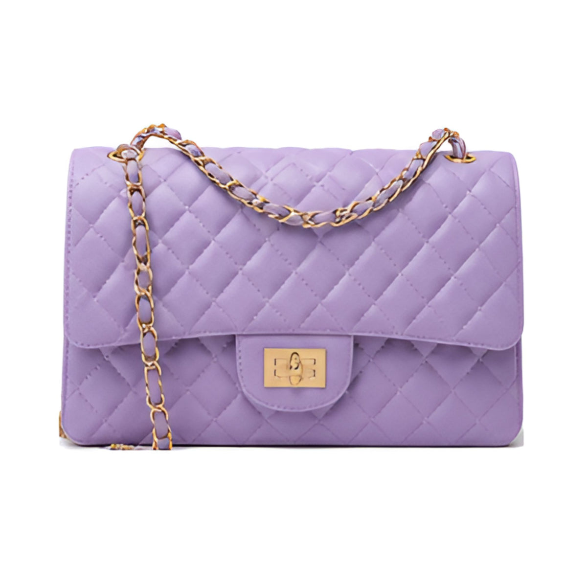 Women's Lavender Quilted Shoulder Bag with Gold-Tone Chain