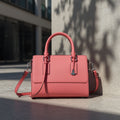 Women's Pink Structured Top Handle Handbag with Shoulder Strap