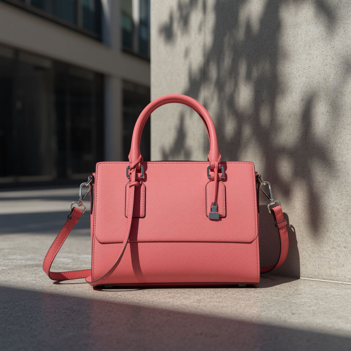 Women's Pink Structured Top Handle Handbag with Shoulder Strap
