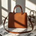 Women's Tan Brown Structured Handbag with Double Handles
