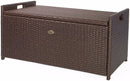 Outdoor Storage Bench Rattan Style Deck Box Wicker Patio Furniture Water Resistance w/Seat Cushion, 60-Gallon, Brown